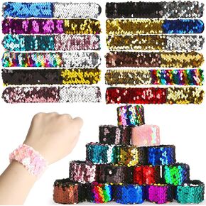 McPinky 24pcs Slap Bracelets for Kids ، Squin Squin Mermaid Bracelet Flip Wristband Bracele