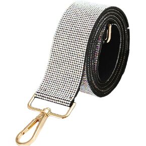 Rhinestone Purse Strap Replacement 1.5 Wide Crystal Glitter Shoulder Straps Crossbody Bag Handbag for Women Party Guitar (Silver with Sliver Lobster Claw)