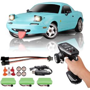LD1804 1/18 RC DRIFT CAR ، MINI MAZDA MX-5 RC Model مع 3PCS تم ترقيته 1200 مللي أمبير في الساعة بطارية 2.4 جيجا هرتز RWD Drifting Remote Control Toys Adults Hobby Toys (Blue)