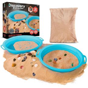Discovery ™ #Mindblown Gemstone Panning STEM Kit - لعبة علمية تعليمية للأطفال مع 30 أحجارًا ورمالًا وألواحًا غربلة وعلم الجيولوجيا