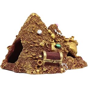 Balacoo Aquarium Gold Mountain Decoration ، Resin Fish Trases Mountain Hehisouts ، Treasure Shelter Cave لإخفاء الروبيان ، مياه المياه العذبة بالمياه المالحة تحت الماء ديكور المناظر الطبيعية