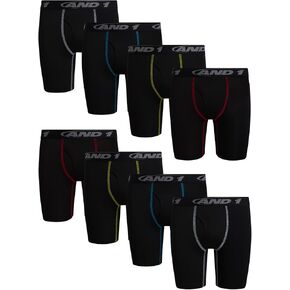 AND1 Boys' Underwear – Long Leg Performance Compression Boxer Briefs, Functional Fly (8 Pack)