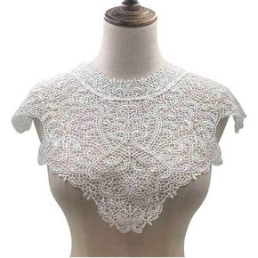 1 Piece Polyester Fabric Round Cloth Applique Neckline Lace Sewing Applique Lace Collar Applique DIY Accessories (White)