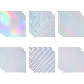 PATIKIL 12"x12" Holographic Cardstock, 60 Pack Metallic Iridescent Mirror Paper Foil Board Reflective Sheets for Scrapbook Poster DIY Craft, 6 Colors