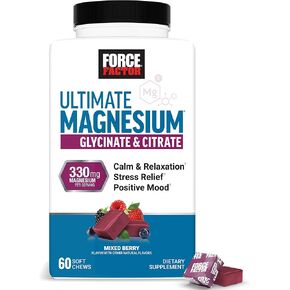 Force Factor Ultimate Magnesium Supplement, Magnesium for Sleep, Stress Relief, Calm, and Relaxation, Magnesium Chewable, Vegan, Gluten Free, & Non-GMO, Orange Creamsicle Flavor, 60 Soft Chews