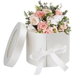 Gift Boxe for Presents,2 Tier Gift Boxes with Lids-Luxury White Gift Boxes Round Gift Box for Flowers Arrangement Presents for Bridesmaid Proposal,Birthday