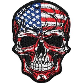 USA Flag Skull On Patch - الرعب الوطني المطرز في الهالوين ، جمجمة Patriot Patriot ، حديد على خياطة على بقع للملابس ، الجينز ، القبعة ، حقائب الظهر ، الملابس ، القبعات ، الستر (جمجمة)