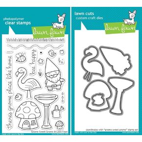 Lawn Fawn Gnome Sweet Gnome Clear Clear and Die Set - يشمل كل من LF384 (Stamp) و LF518 (Die) - مجموعة مخصصة