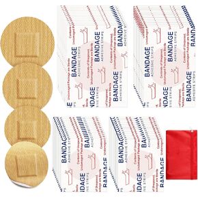 Funtery 200 Adhesive Spot Bandage 4 Sizes Round Flexible Fabric Adhesive Bandages Round Tan Non Latex Bandage for Wound Care and Hides Skin Spots Ideal for Small Incisions