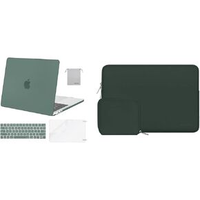 MOSISO Compatible with MacBook Pro 13 inch Case 2016-2020 A2338 M1 A2289 A2251 A2159 A1989 A1706 A1708,Plastic Case&Neoprene Bag with Small Case&Keyboard Skin&Screen Protector&Pouch, Midnight Green