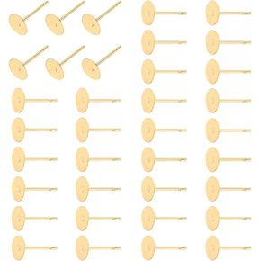 UniCraftale حوالي 200pcs وسادة مسطحة المسطحة أقراط 24 كيلو آران الذهب المطلي بعد 3 مم