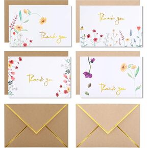 Winoo Design Floral Thank Thank You With Occants - 20 Pack - Watercolor Wildflowers Cards 4x6 Inges Perfect for Baby Shower Wedding Dearn