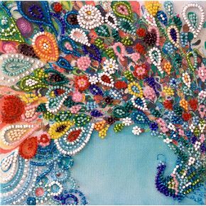 Bead Embroidery Kit Colorful Tail. DIY Beadwork Craft Kit for Beginners. Hand Made Beading kit from, Ukraine. Stylish Needlework Set, Needlepoint Pattern Colorful Peacock Decor Wall Art