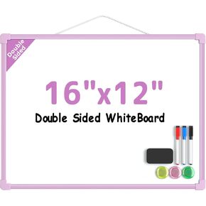 MaxGear Double-Sided Dry Erase Board for Wall, 16"x12" Hanging Whiteboard, Small Dry Erase White Board kit, Portable Whiteboard for Students - Planning, Drawing, Memo, to Do List, Purple Frame