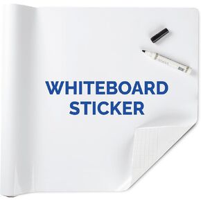 Whiteboard Sticker for Wall, 10ft x 1.5ft Peel and Stick Dry Erase White Board Roll, Stain-Proof Self-Adhesive Whiteboard Paper for Home, Office, Classroom, Included Marker