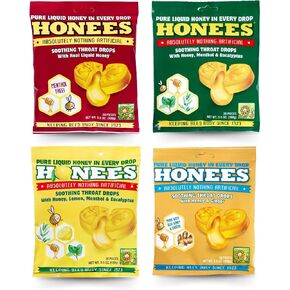 Honees Honey Lemon Cough Drops - 20-Piece, Pack of 12 Honey-Filled Lozenges | Temporary Relief from Cough | Soothes Sore Throat | All Natural