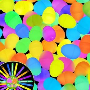 48 PCS Easter Eggs مع 96 Mini Glow Sticks for Easter Egg Hunt ， Glow in the Dark Basket Stuffers Giplers ، Forter Party Favors Decorations Supplies and Class -chors