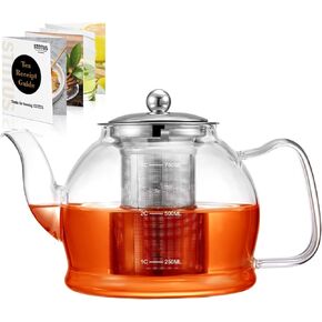 STNTUS Glass Teapot, 40 oz. / 1200 ml for Loose Tea, Glass Teapot with Infusers for Loose Tea, Tea Pot for Stove, Teapot with Stainless Steel Strainer, Teapot for 4-6 Cups