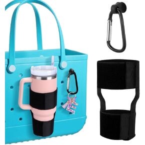 Mity rain 2PCS Cup Holder and Key Holder for Bogg Bag Compatible with Stanley Cup or Yeti Tumbler, Large Adjustable Cup Organizer for Bogg Bag Accessories, Insert Charm Attachment for Beach Tote Bag