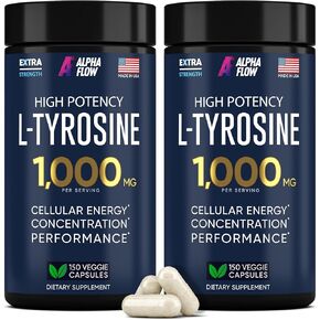 L Tyrosine 1000MG Capsules - All-Natural L- Tyrosine Supplement for Focus & Energy Boost - Non-GMO & Gluten-Free - Vegan 150 Caps -500mg x 2 per Serving
