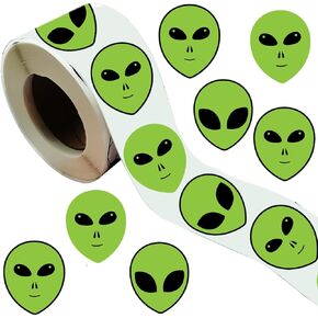 500 قطعة خضراء ملصقات زخرفة الحفلات الأجنبية الأجنبية ملصقات لفة - فضاء UFO الخارجي غريبة تحت عنوان حفلات عيد ميلاد اللوازم ديكور ديكور الحاويات جرة الحروف ملصقات DIY ملصقات ملصقات