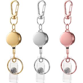 3pcs المعادن حاملي الشارة القابلة للسحب معرف الشارة القابلة للسحب مع بكرة بكرة مقطع carabiner سلسلة مفاتيح تزيين بطاقة اسم بطاقة اسم الطالب الممرضة (الفضة ، الذهب ، الذهب الوردي)
