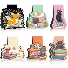 6 Pieces Cat Magnetic Bookmarks Personalized Readers Book Lovers Gifts Cat Magnets Bookmark Clips for Student Teachers, Assorted Cat Bookmarks for Readers Book Lovers Women Reading Accessories