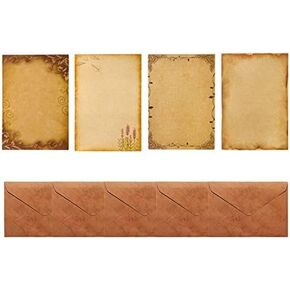 Vintage Paper and Envelopes Set, 64 Sheets of Old Stationery Papers + 20 Pcs Envelopes, Double-side Writing Stationery Paper, Aged Classic Letter Envelopes For Writing, Crafting