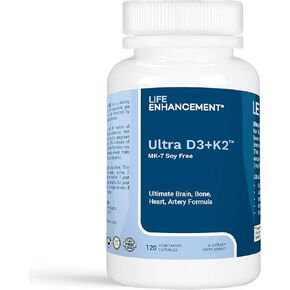 Life Enhancement Vitamin D3 K2 Supplement - 2000 IU D3 (cholecalciferol) and 50 mcg K2 (MK-7 Soy Free) - 120 Servings