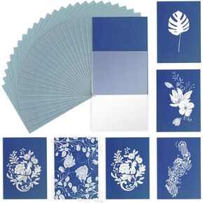 Grevosea 25 Sheets Sun Print Paper Paper Paper مع ورقة واحدة من الأوكريليك لوحة عالية حساسة الطبيعة طباعة الشمس طاقة شمسية منشطات الشمس المنشطة ورقة للزهرة الصحافة DIY الحرف DIY