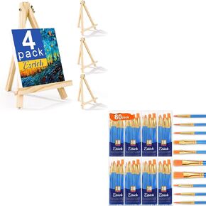 ESRICH 4 Pack 9 Inch Easels و 8packs /80 PCS فرش الطلاء الاكريليك مجموعة ， 8 مجموعة الطلاء الاحترافي ， مجموعة لوازم الطلاء للأطفال والكبار إلى حفلة الطلاء