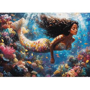 الألغاز للبالغين 1000 قطعة - Little Mermaid Ocean Beach Sea Coral - 1000 قطعة من الألغاز مع رسائل على الظهر - الألغاز بانوراما 1000 قطعة لليالي لعبة ممتعة - 27.6 "L x 20.5" W ، 1: 1 Poster