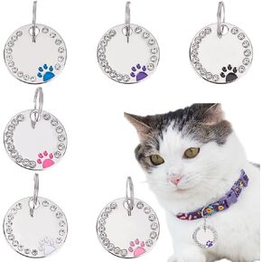 WADORN 6PCS 6 ألوان علامات الحيوانات الأليفة ، محفورة قطة CAT Dog Pendants Bling GLITTR NAME NAME TAGS KEYCAIN سحر سحر لطيف جولة BAWPRIT