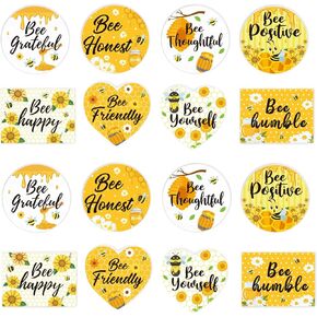 16 Pcs Bee Motivational Silicone Focal Beads Spring Summer Bumble Honey Bee Sunflower Rubber Beads Inspirational Round Rectangle Heart Loose Beads for DIY Crafts Pen Keychain Making