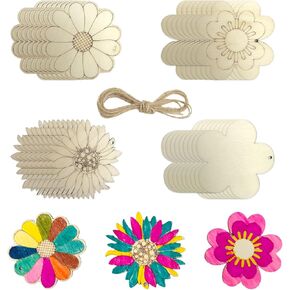 32pcs غير مكتملة حرفة زهرة خشبية ، زخارف زهرة خشبية ، DIY فارغة غير مكتم