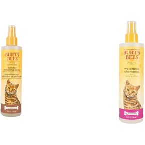 حزمة Burt's Bees for Pets Cats Grooming: Cat Dander تقليل الرش والشامبو بدون ماء للقطط ، و 10 أوقية ، ومكونات مشتقة بشكل طبيعي ، وتنظيف القطط اللطيف