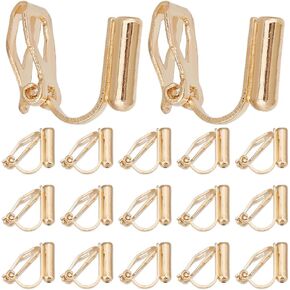 SUNNYCLUE 1 Box 20Pcs Clip Earring Backs Gold Clip on Earrings Converter Brass Clip-on Earring Converters Components Findings for Non-Pierced Ears Jewelry Making Supplies DIY Dangle Earrings Women