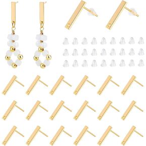 UNICRAFTALE About 30Pcs 18K Gold Plated Rectangle Earring Posts Bar Stud Earrings Findings Rectangle Stud Earrings Pierced Post Studs Earring with 60Pcs Plastic Ear Nuts for DIY Jewelry Making in Saudi Arabia