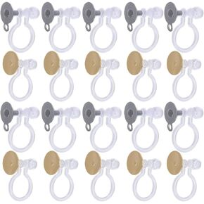 SUNNYCLUE 20Pcs Plastic Earrings Clips Clear Clip on Earrings Converter Transparent U Type Earring Clips with Loops Stainless Steel Earring Findings for Non Pierced Ears Jewelry Making Handcrafting