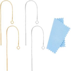 UniCraftale 4pcs 2 ألوان خيوط الأذن 925 Sterling Silver Chain أقراط 70 مم من أقراط Liner Threader Strains مع أقراط حلقات لصنع الأقراط