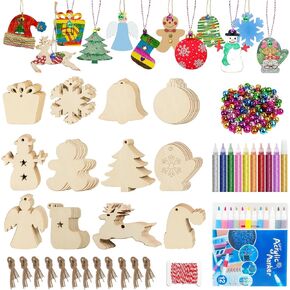 WOWOSS 384PCS طقم حرفة خشبية للطلاء ، 60 بكسل ، وقاعات الخشب عيد الفصح ، و 10 غراء بريق ، و 12 علامات أكريليك ، وسلاسل ، وملصقات راينستون ، والأقواس ، والفنون والحرف اليدوية