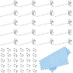 UniCraftale 10pair 925 Sterling Silver Earrings Posts Silver Flad Pad Studring Tresring 4mm Metal Ear Barn