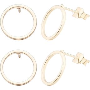 Beebeecraft 1 Box 40Pcs Real 18K Gold Plated Circle Stud Earring Findings Hollow Round Earring Posts with Ear Nuts Post Earring Findings for Jewelry Making Earring DIY Crafts