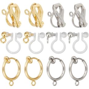 SUNNYCLUE 1 Box 36Pcs 6 Styles Earrings Converters Stainless Steel Earring Clips with Loops Real 18K Gold Plated Plastic Clip Earring Findings for Non Pierced Ears Jewelry Earrings Making Supplies