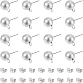 UniCraftale 50pcs قرارات الكرة مع حلقة الصلب المقاوم للصدأ كرة ما بعد القرط مع أذن الظهر أقراط الأذن لأقراط DIY المجوهرات صنع الإمدادات