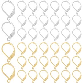 1 مربع 120pcs leverback استناد النتائج الفضية السنانير السنانير الجزء الأكبر سلك الفرنسي الظهر مرة أخرى 24 كيلو الذهب مطلي الفولاذ المقاوم للصدأ huggie السنانير لتصنيع المجوهر