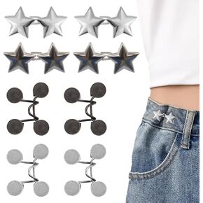 8 مجموعة أزرار النجمة بانت ضيقة ضيقة للبنز الجينز فضفاضة قابلة لإعادة الاستخدام Cincher Clip Metal Star Trainener لفساتين الملابس التنانير لا ملحقات الديكور الخياطة (Silver+Black)