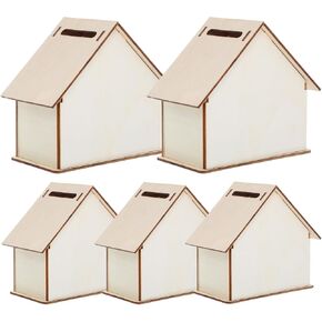 Bestonzon DIY Wooden Piggy Bank ، 5pcs بنك كوين للمنزل المصنوع يدويًا ، منزل خشبي غير مكتمل لطلاء بنك العملات المعدنية الصغيرة والطلاء وتزيين مجموعات الحرف اليدوية