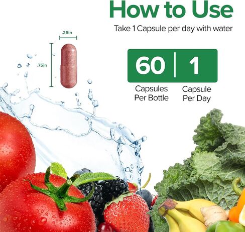 FeelGood Superfoods 1000mg Immune Support Capsules Made with 25 Organic Fruits and Vegetables, Strong Immunity Boosters with Vitamins A, C, D3, and Zinc, 60 Count in Saudi Arabia