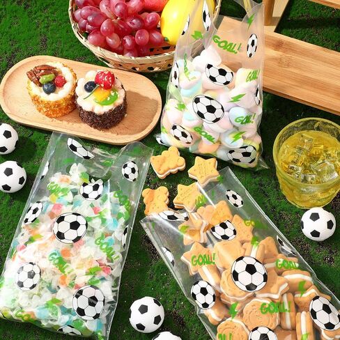Cholemy 100 Pcs Baseball Treat Clear Snack Bags With Handles - Plastic Sport Party Candy Goodie Bags for Team Game Birthday Party Supplies Favor, 6.3 x 9.8 Inch in Saudi Arabia